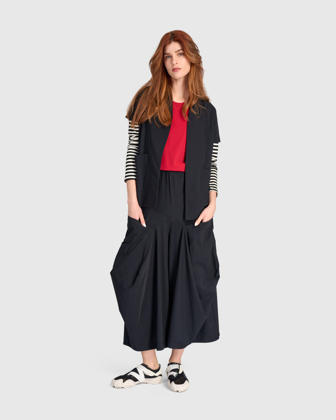 Tekbika Layered Sleeves Jacket, Black/Stripes