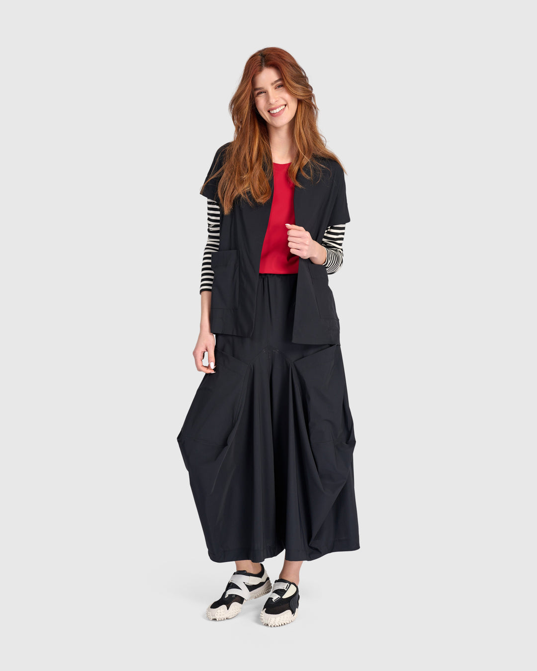 Tekbika Layered Sleeves Jacket, Black/Stripes