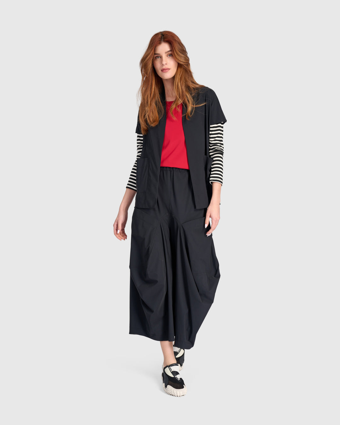 Tekbika Layered Sleeves Jacket, Black/Stripes