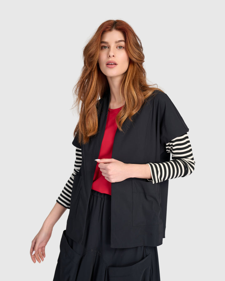 Tekbika Layered Sleeves Jacket, Black/Stripes