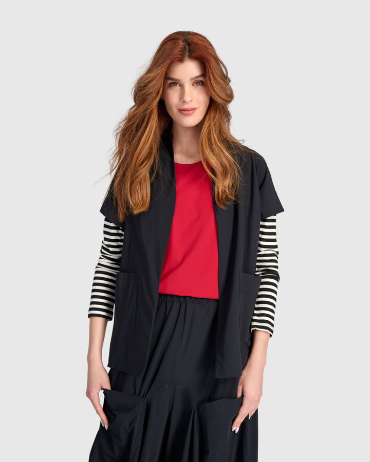 Tekbika Layered Sleeves Jacket, Black/Stripes