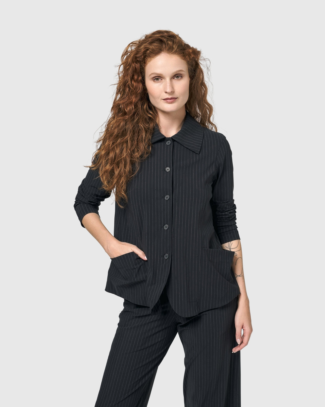 Audrey Shirt Jacket, Pinstripes