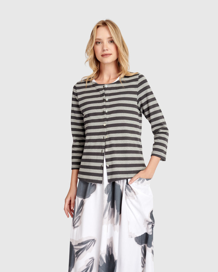 Urban Rally Stripes Cardi, Grey