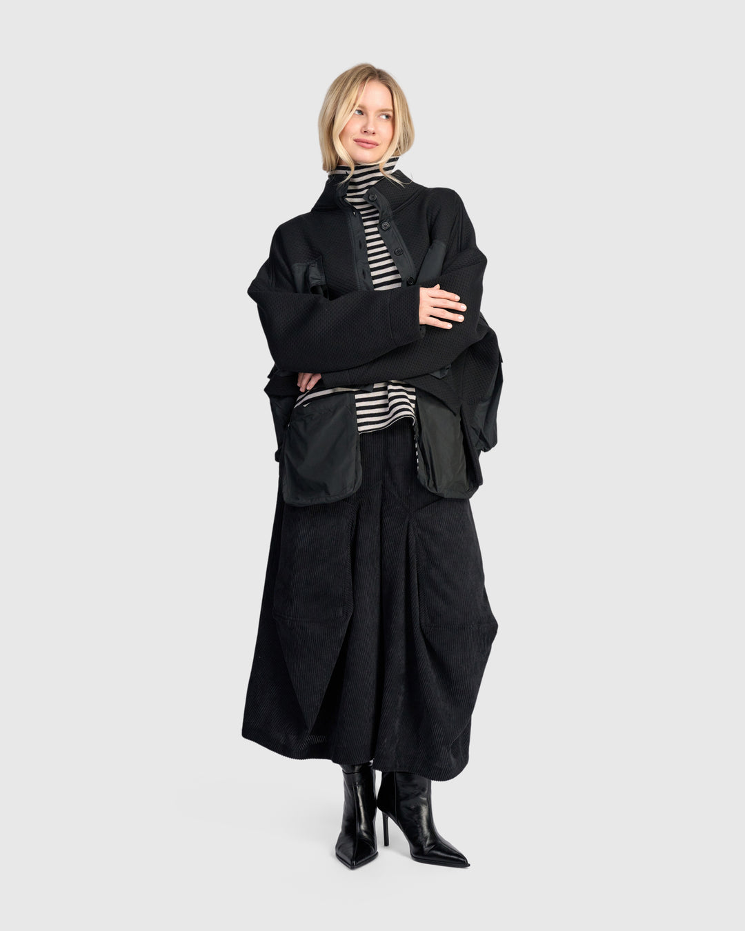 Cord Harem Pockets Pants, Black