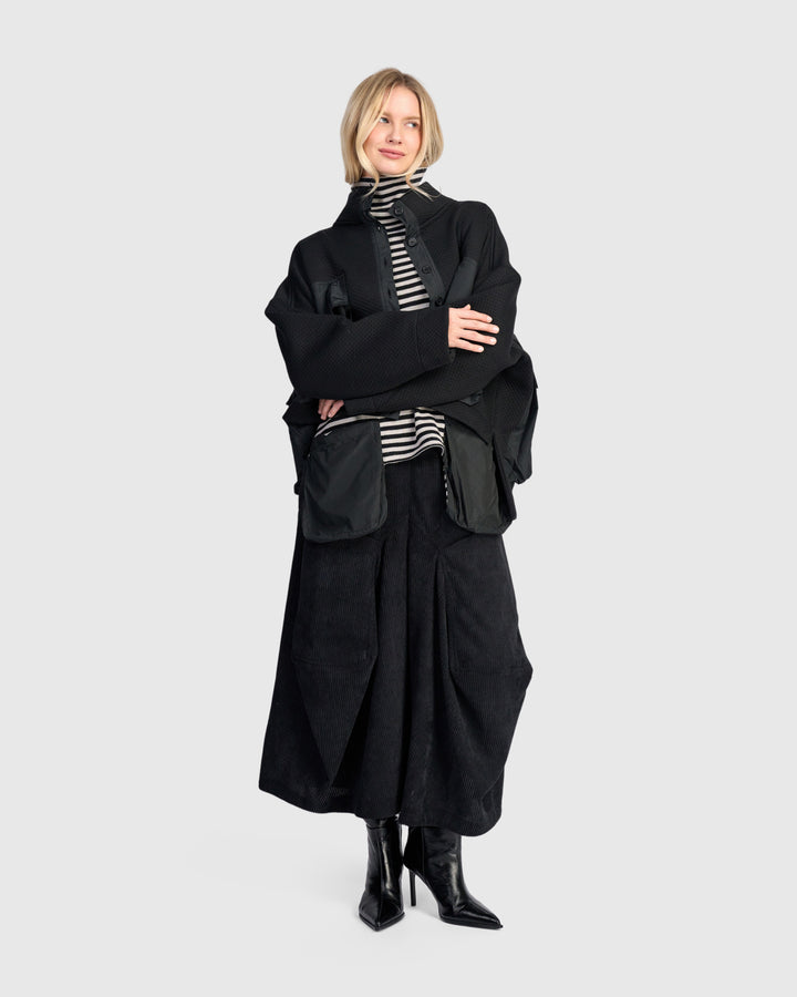 Cord Harem Pockets Pants, Black