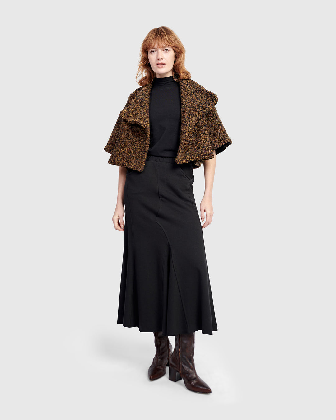 Terry Pieced Maxi Skirt, Black