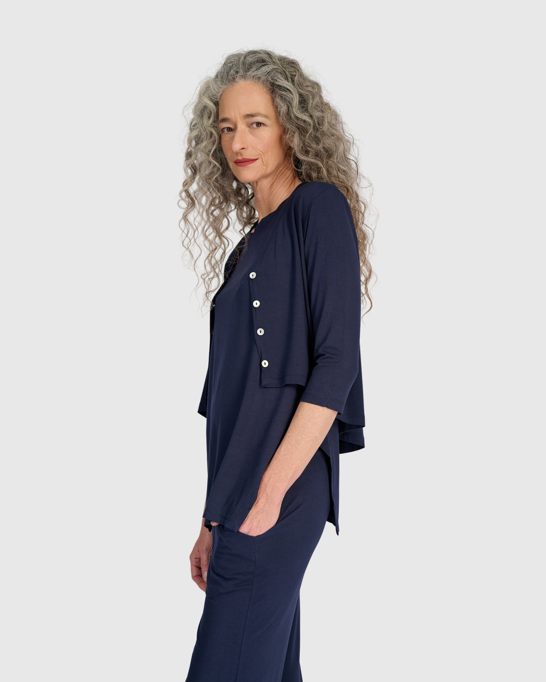 Essential Crop Cardigan, Navy