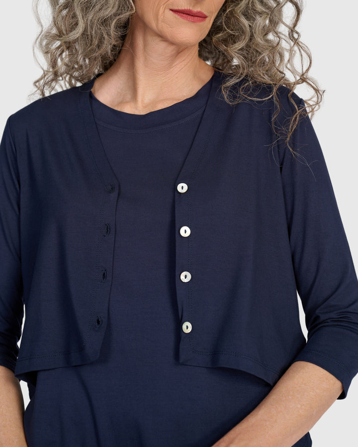 Essential Crop Cardigan, Navy