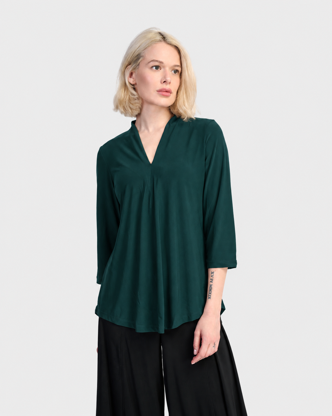 Essential Slinky V-neck Top, Teal