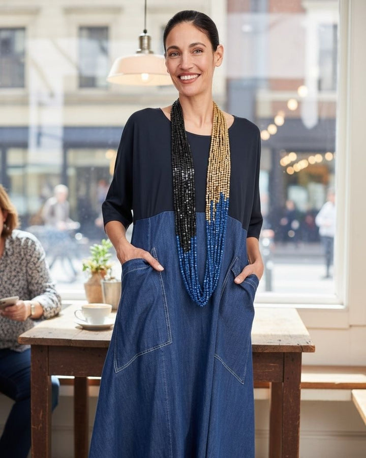 Next Pashmina Necklace, Blue/Black/Gold