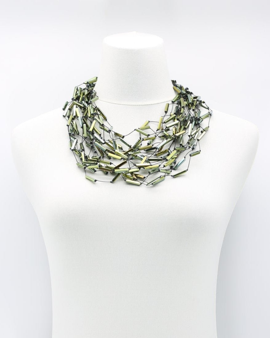 Crystal Cascade Necklace, Metallic Green