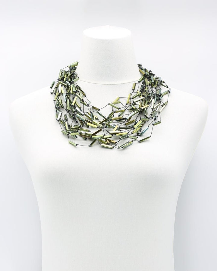 Crystal Cascade Necklace, Metallic Green