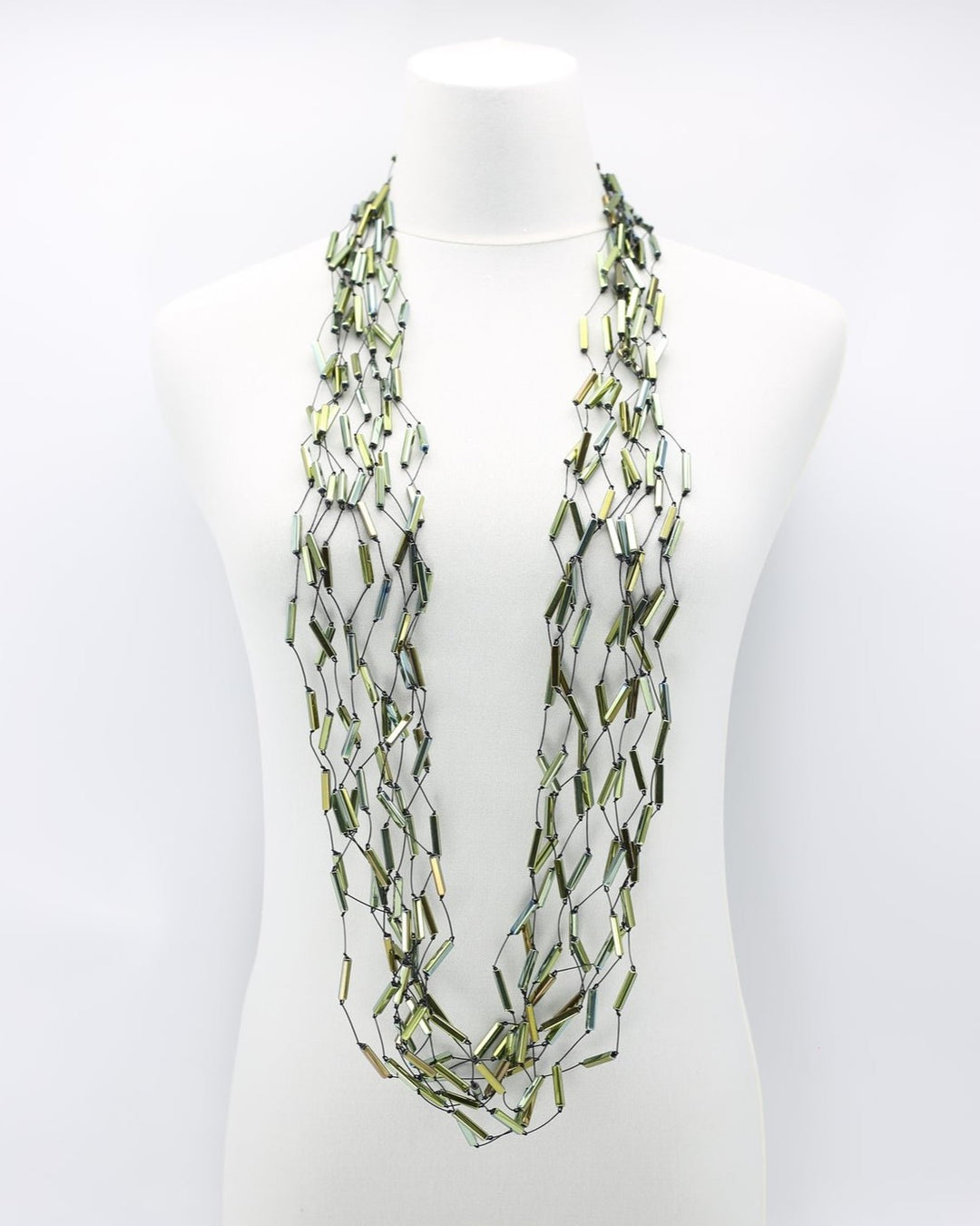 Crystal Cascade Necklace, Metallic Green