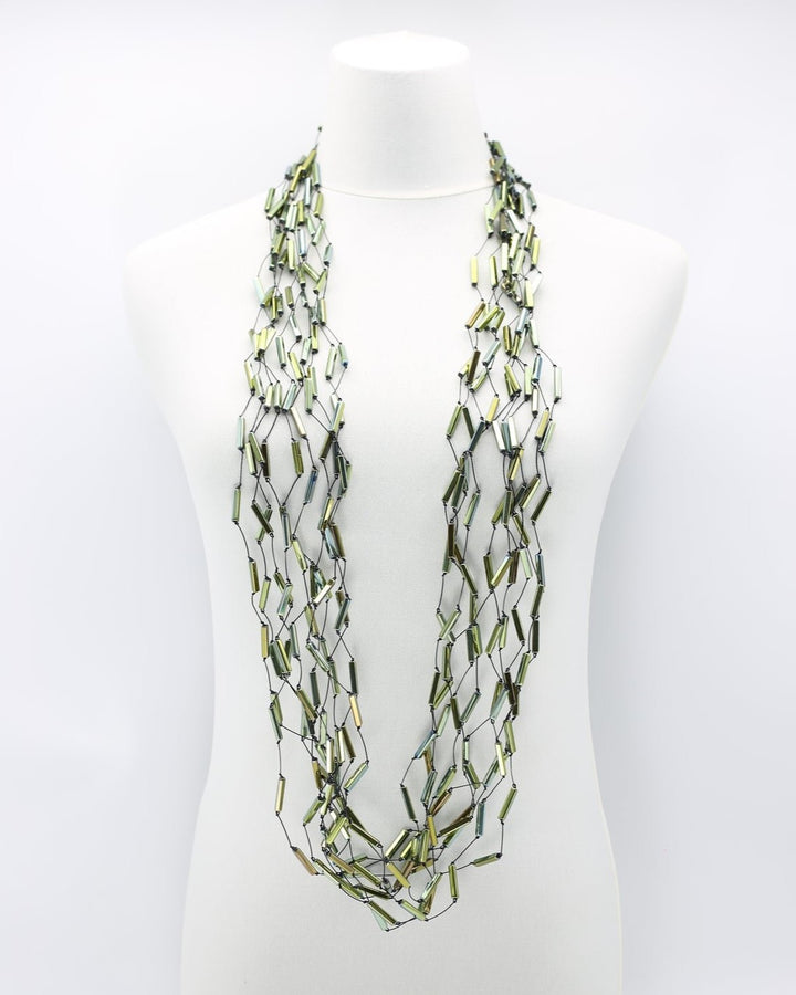 Crystal Cascade Necklace, Metallic Green