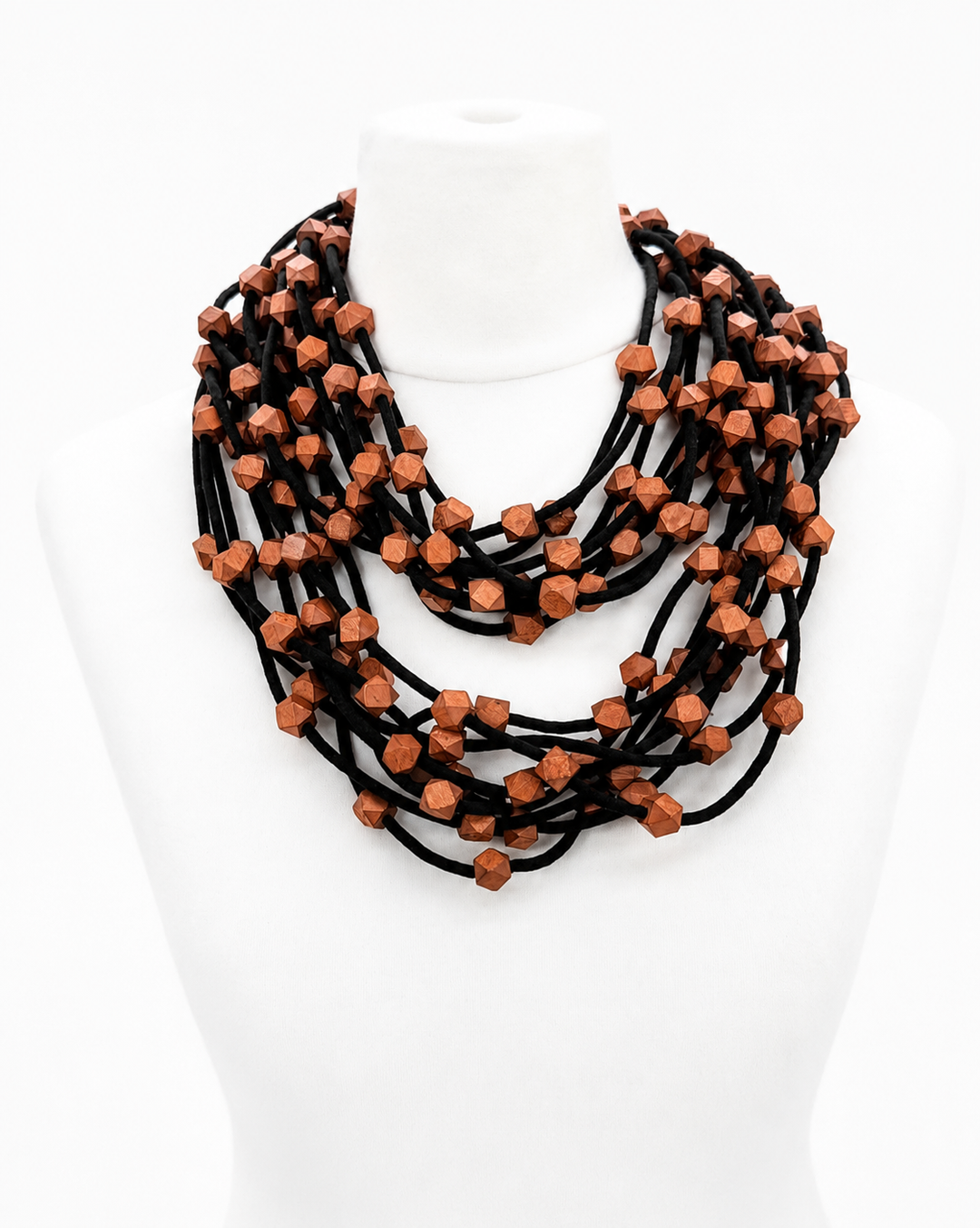 Facet Bead Necklace Set, Brown