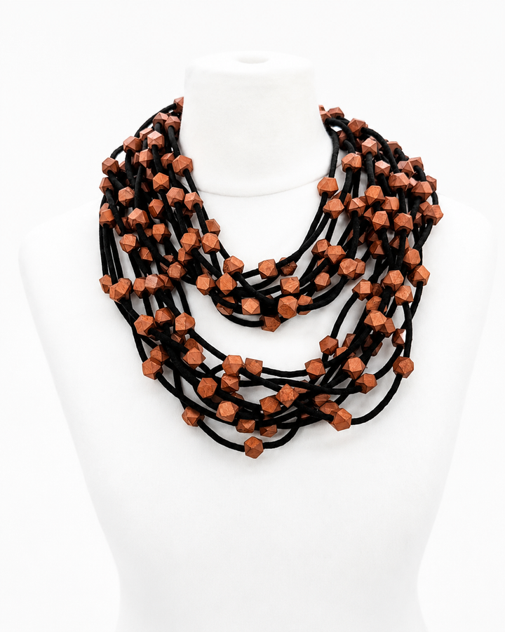 Facet Bead Necklace Set, Brown