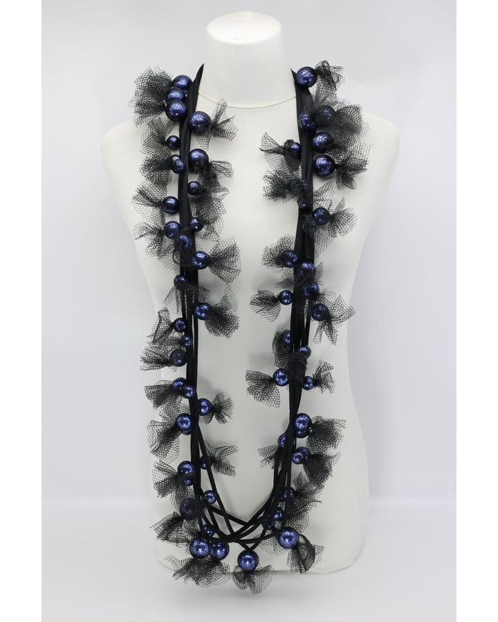Mesh & Faux Pearls Necklace, Blue