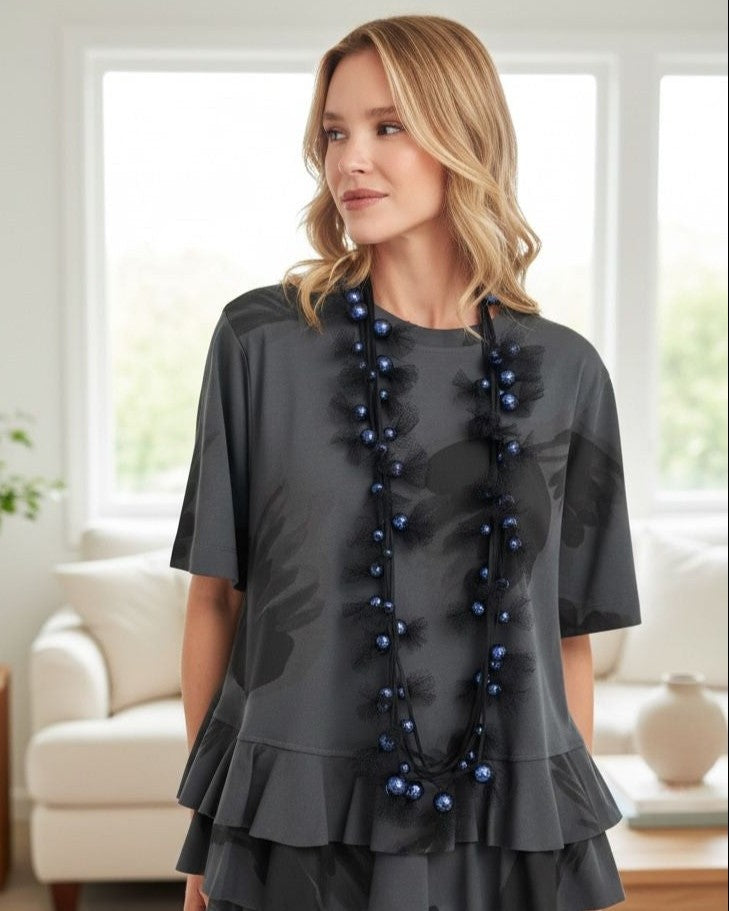 Mesh & Faux Pearls Necklace, Blue