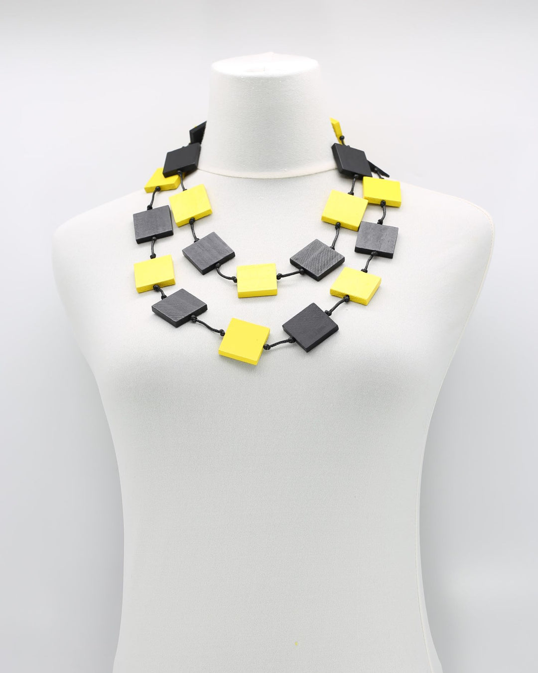 Recycled Wood Square Beads Necklace, Black/Yellow