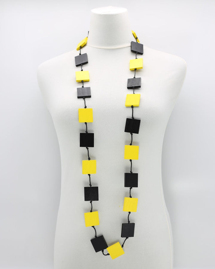 Recycled Wood Square Beads Necklace, Black/Yellow