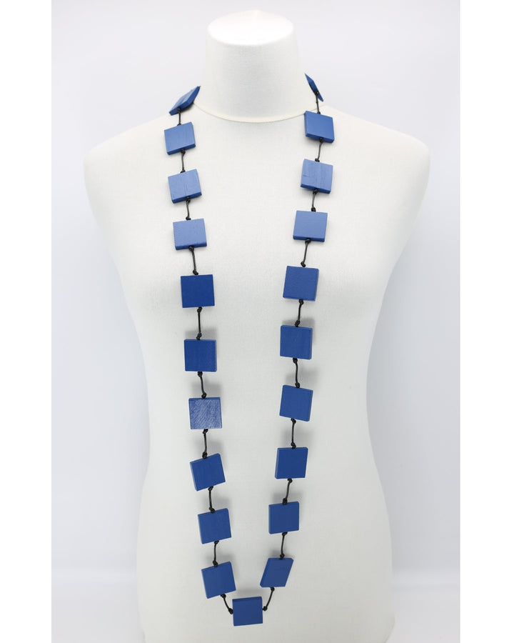 Recycled Wood Squares Necklace, Blue