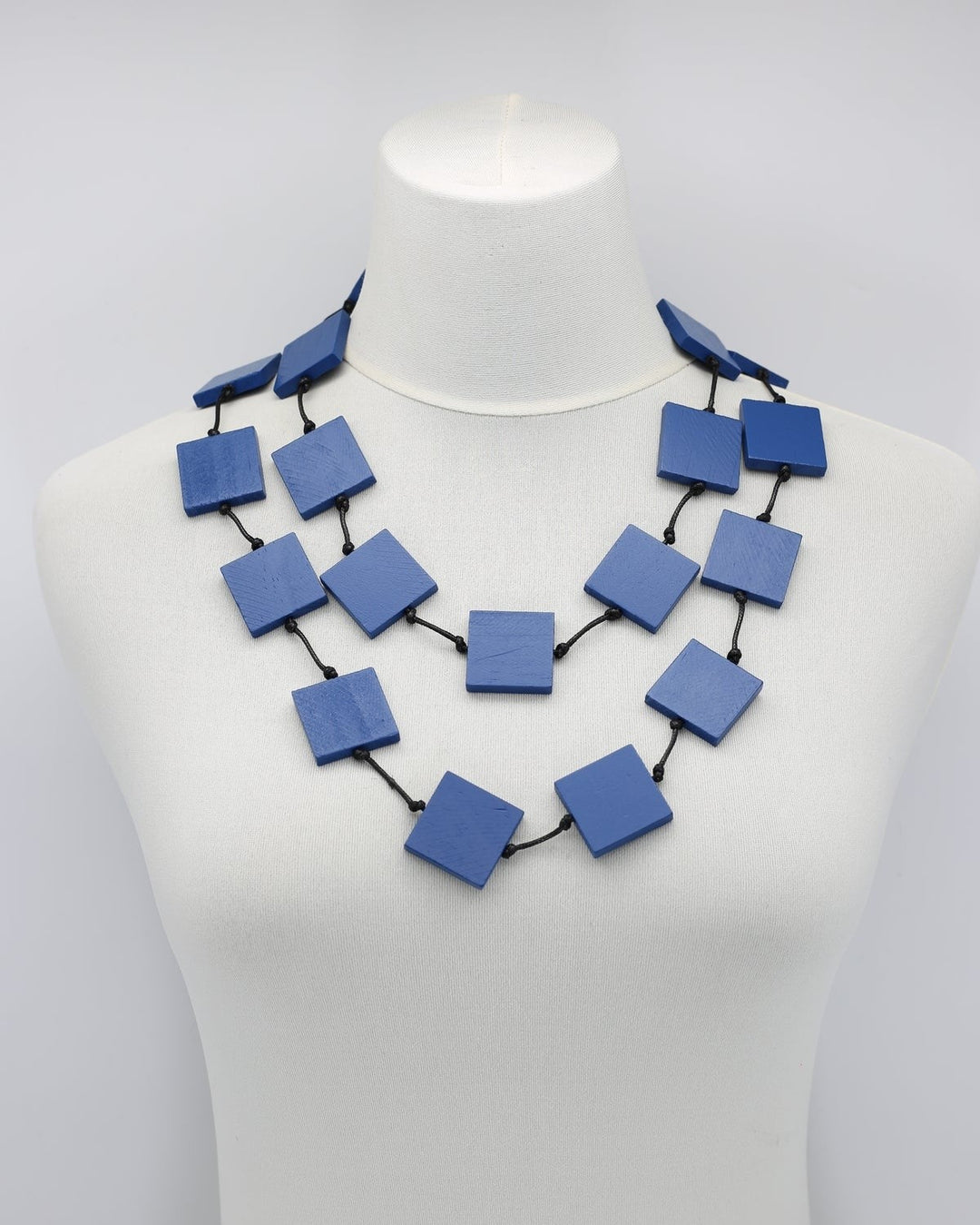 Recycled Wood Squares Necklace, Blue