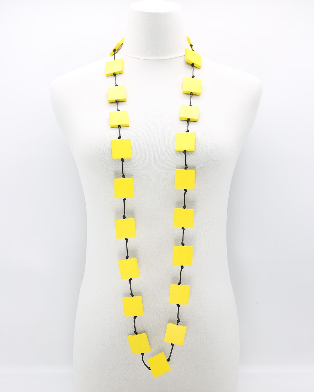 Recycled Wood Square Beads Necklace, Yellow