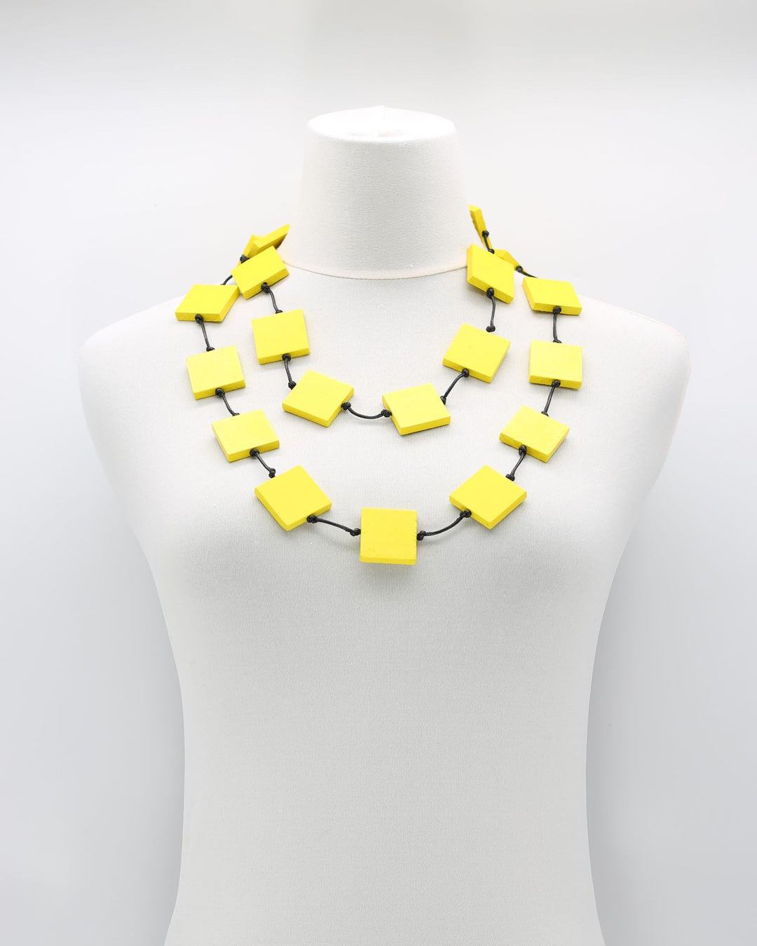 Recycled Wood Square Beads Necklace, Yellow
