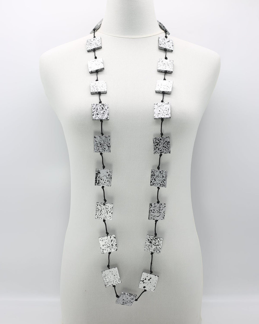 Recycled Wood Squares Necklace, Silver/Black