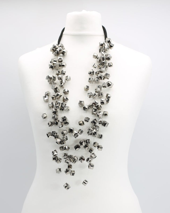 Crystal Cubes Necklace, Silver