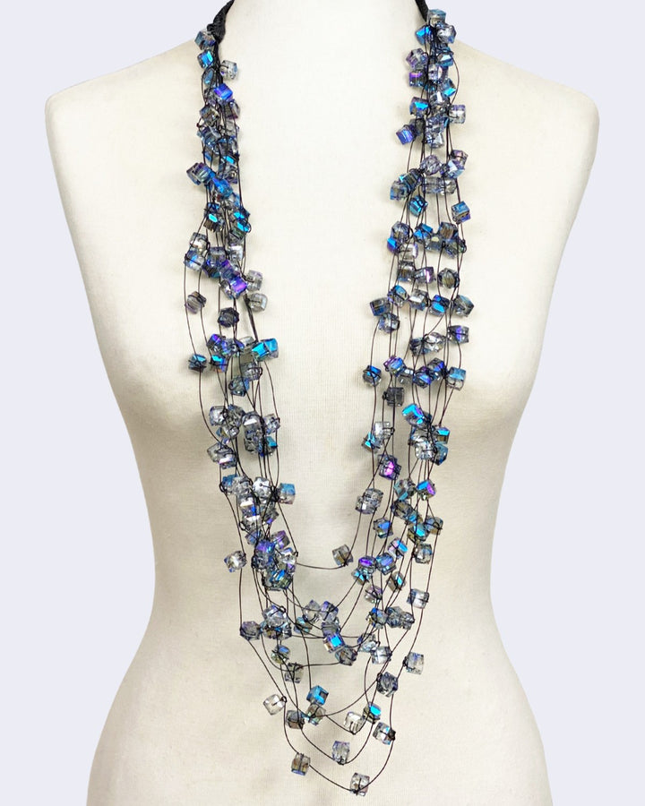 Crystal Cubes Necklace, Metallic Blues