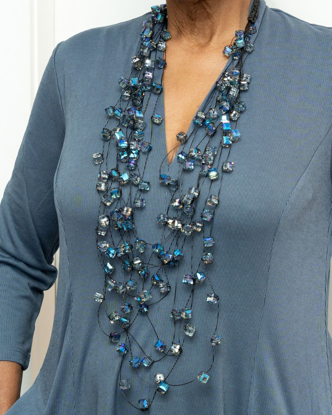 Crystal Cubes Necklace, Metallic Blues