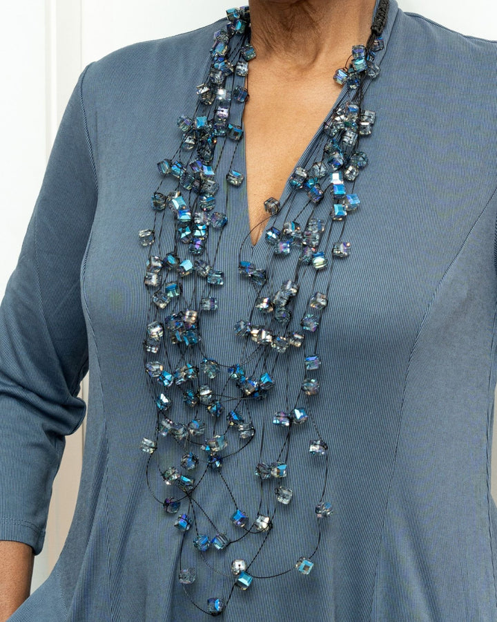 Crystal Cubes Necklace, Metallic Blues