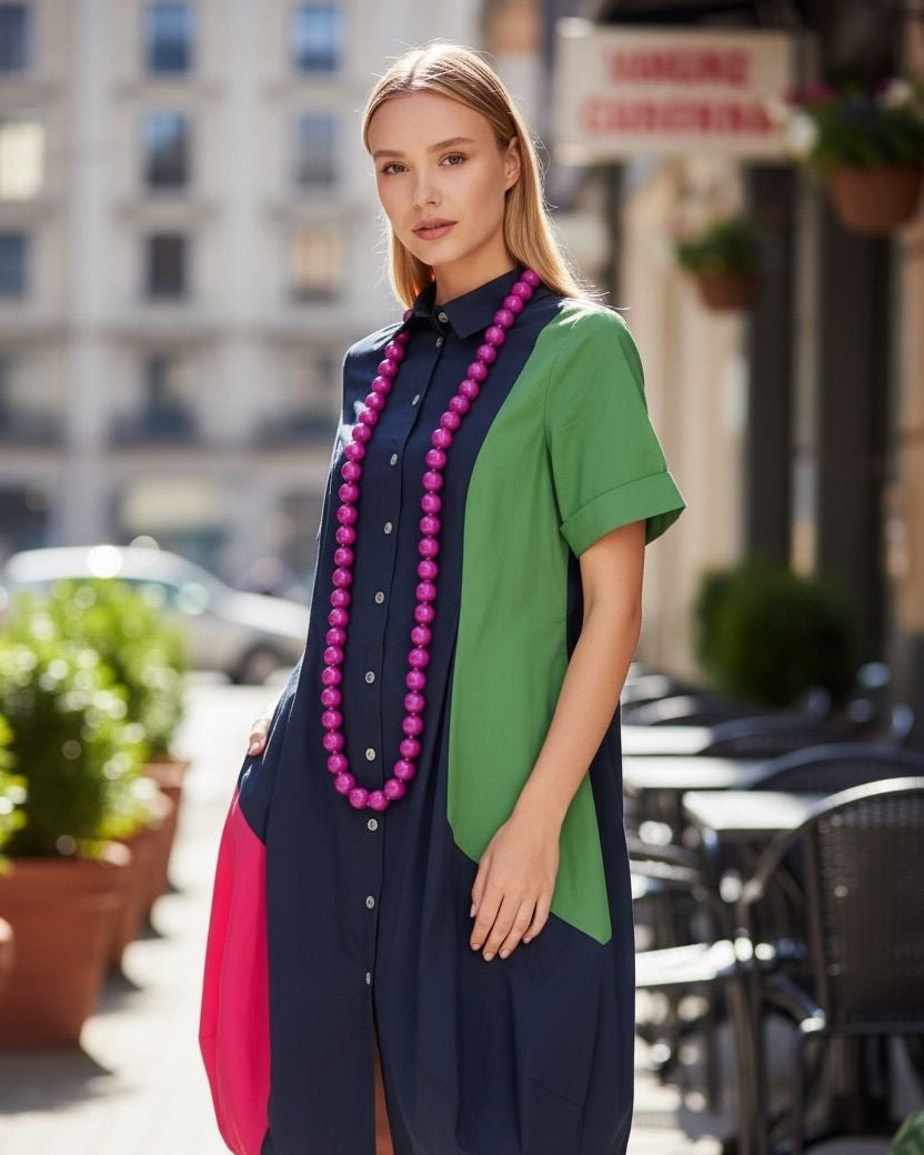 Round Beads Strand Necklace, Magenta