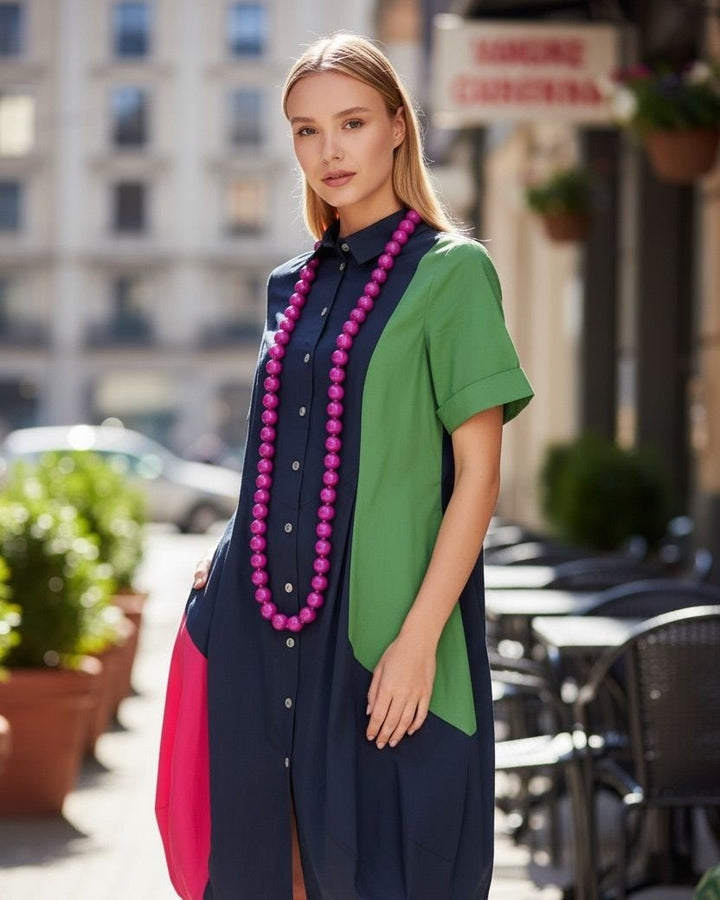 Round Beads Strand Necklace, Magenta