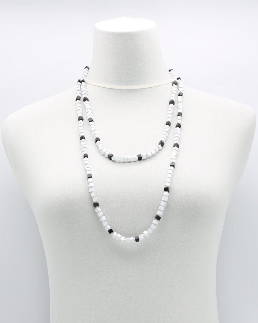Mosaic Pashmina Necklace, White/Black