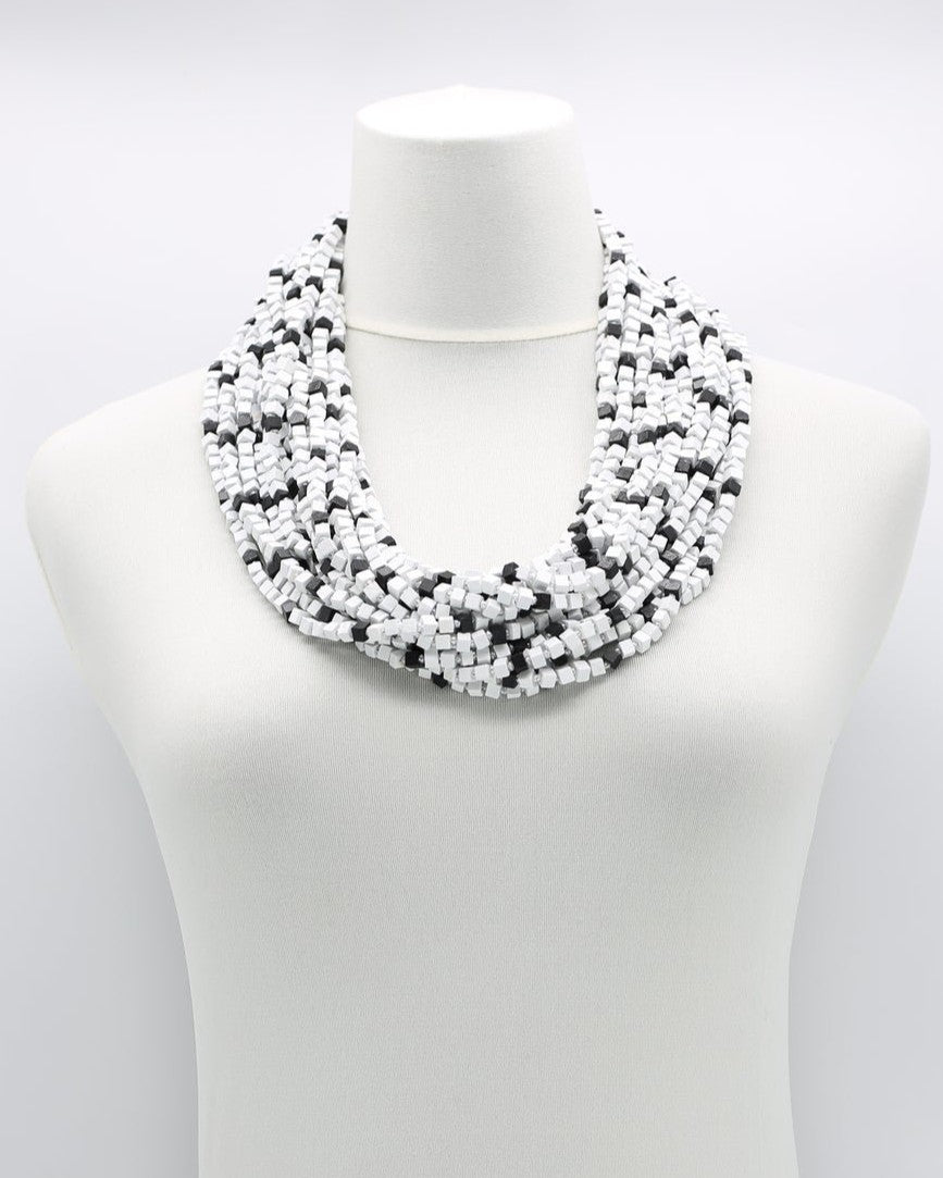 Mosaic Pashmina Necklace, White/Black