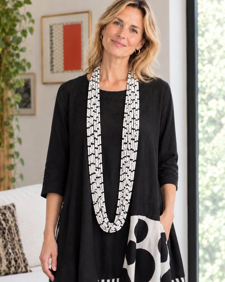 Mosaic Pashmina Necklace, White/Black