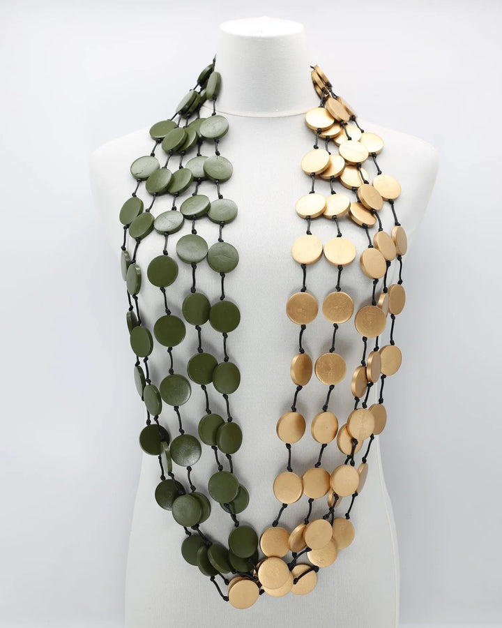 Large Coin Necklace, Olive Green/Gold