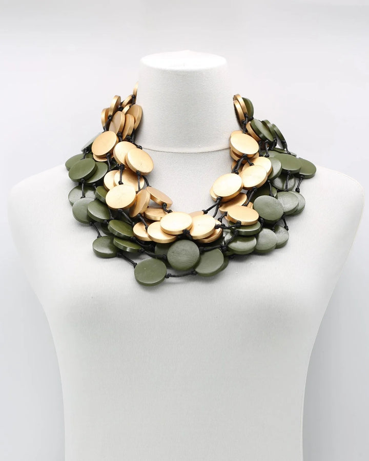 Large Coin Necklace, Olive Green/Gold