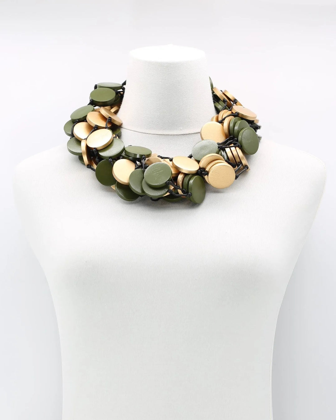 Large Coin Necklace, Olive Green/Gold