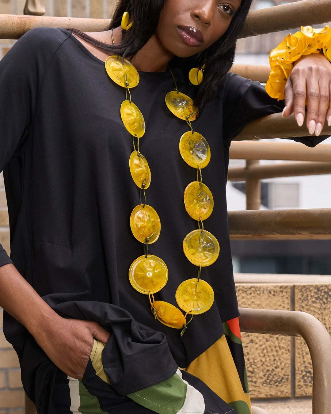 Recycled Bottle Painted Necklace, Yellow – Alembika