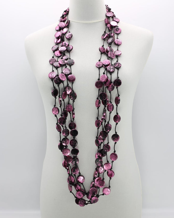 Metallic Coin Strands Necklace, Pink/Black