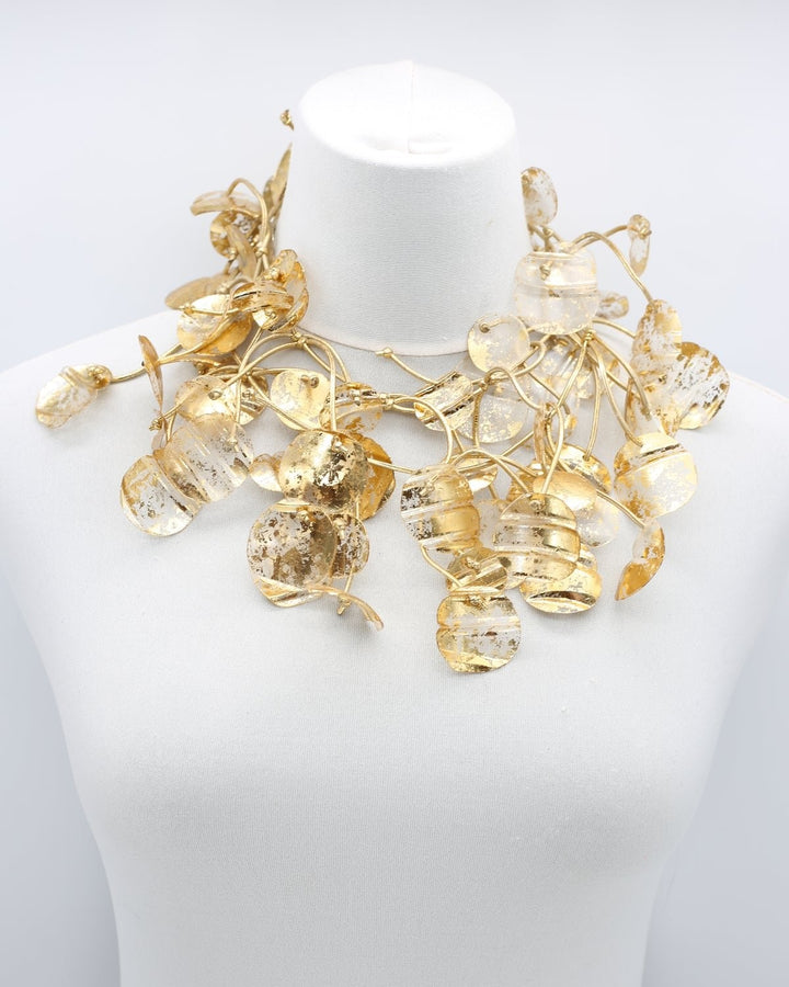 Aqua Water Lily Leaf Necklace, Gold