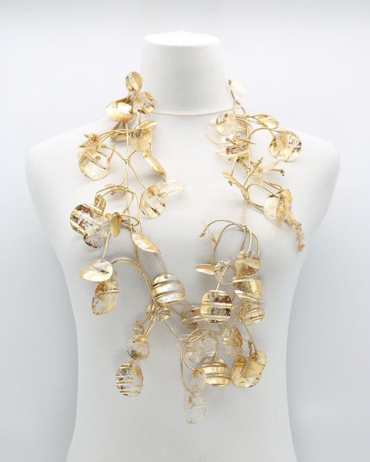 Aqua Water Lily Leaf Necklace, Gold