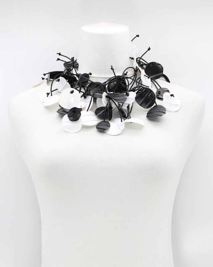 Aqua Water Lily Leaf Necklace, Black/White