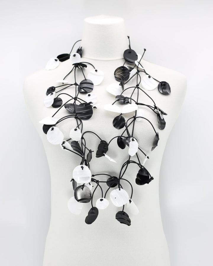 Aqua Water Lily Leaf Necklace, Black/White
