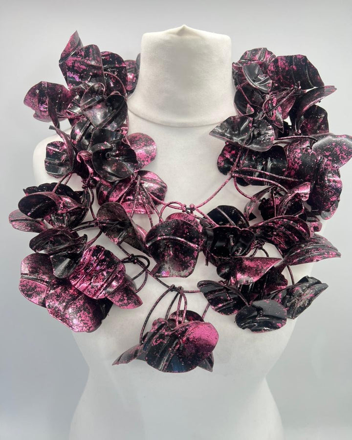 Gilded Water Lily Leaf Necklace, Black/Pink
