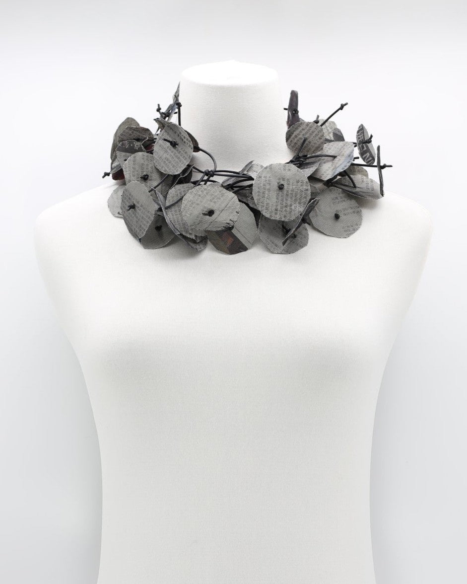 Long Recycled Paper Orchids Necklace, Seaweed