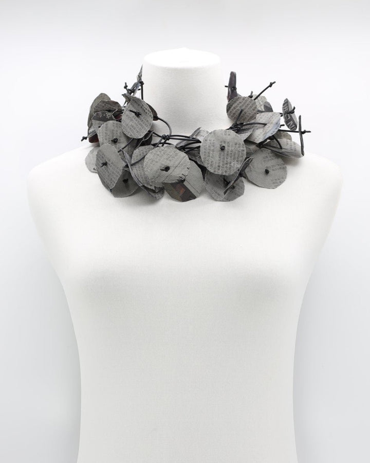 Long Recycled Paper Orchids Necklace, Seaweed
